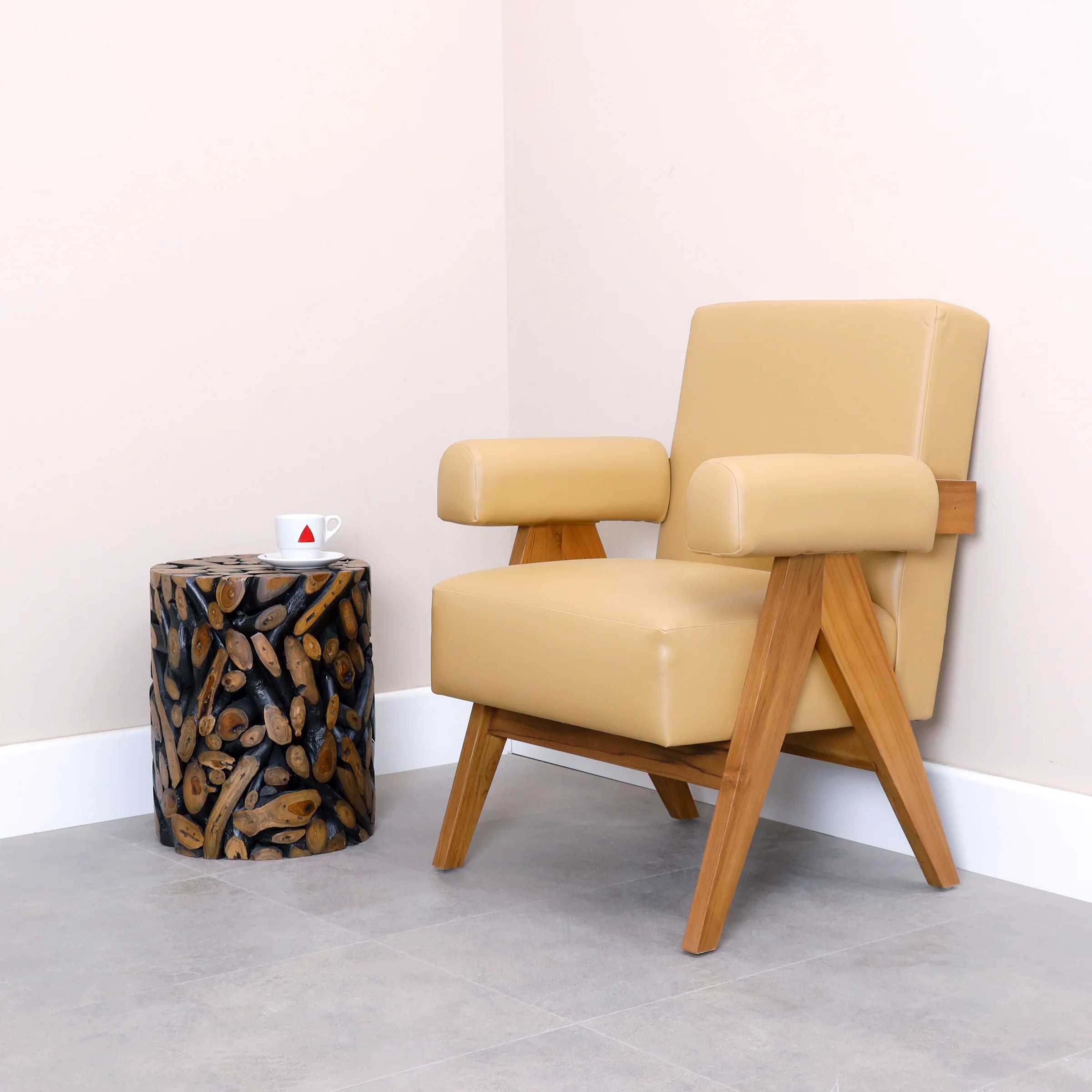 Modern Wooden Armchair In Teak Wood