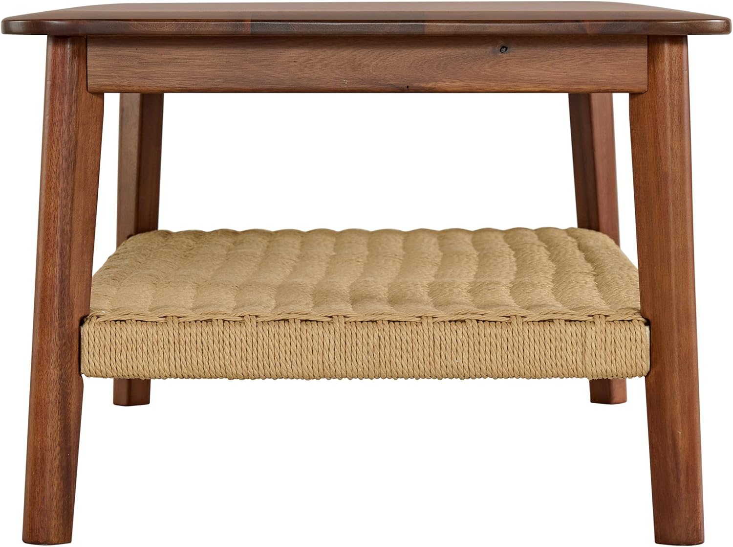 Wooden Coffee Table - Calais Collection 48-Inch Living Room Table with Woven Shelf - Solid Acacia Wood Coffee Table (Warm Chestnut)