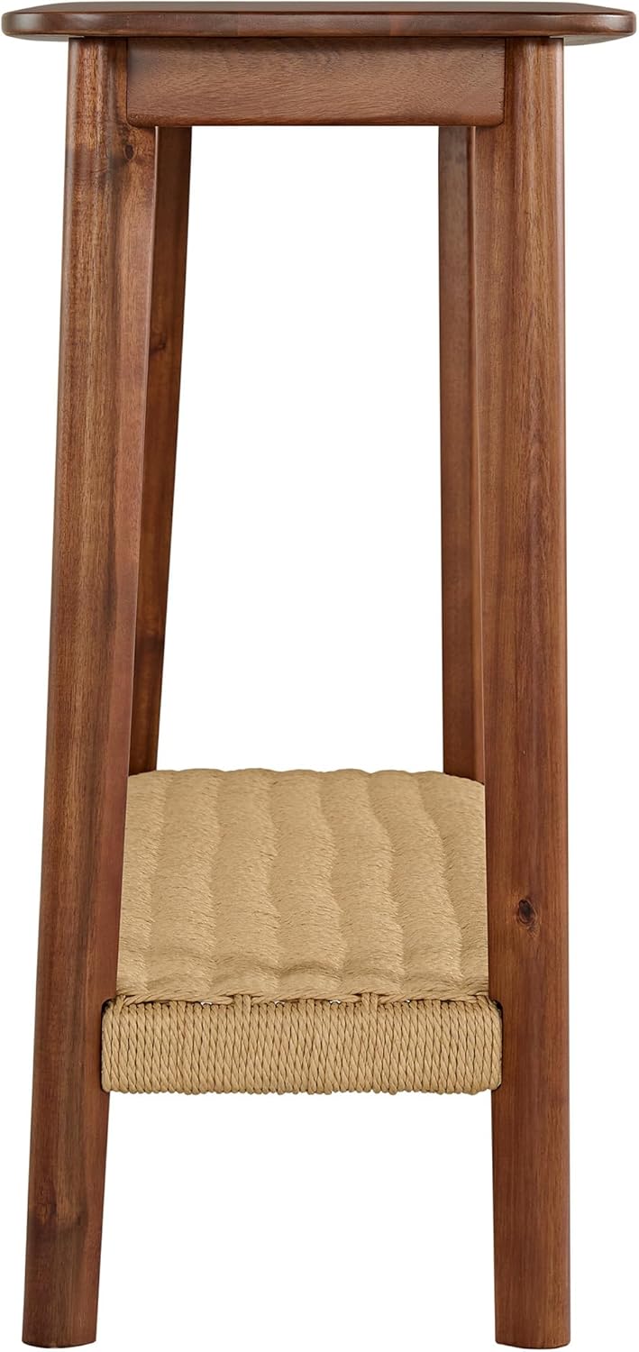 Console Table - Calais Collection 48-Inch Entryway Table with Woven Shelf - Solid Acacia Wood Modern Sofa Table (Warm Chestnut)