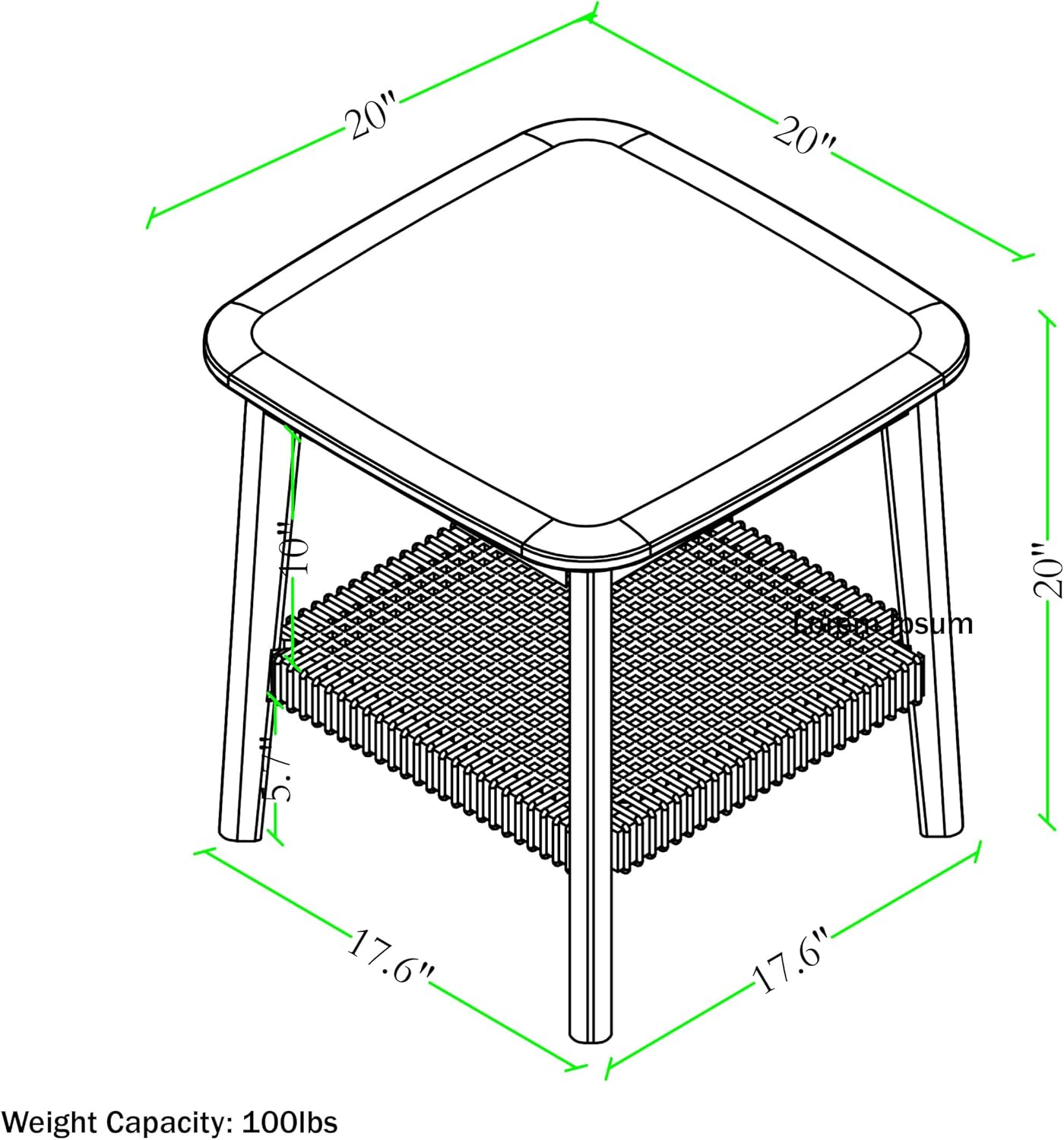 Mid-Century Modern  Calais Collection Side Table - 20-Inch End Table with Woven Shelf - Solid Acacia Wood Mid-Century Modern Table (Warm Chestnut)