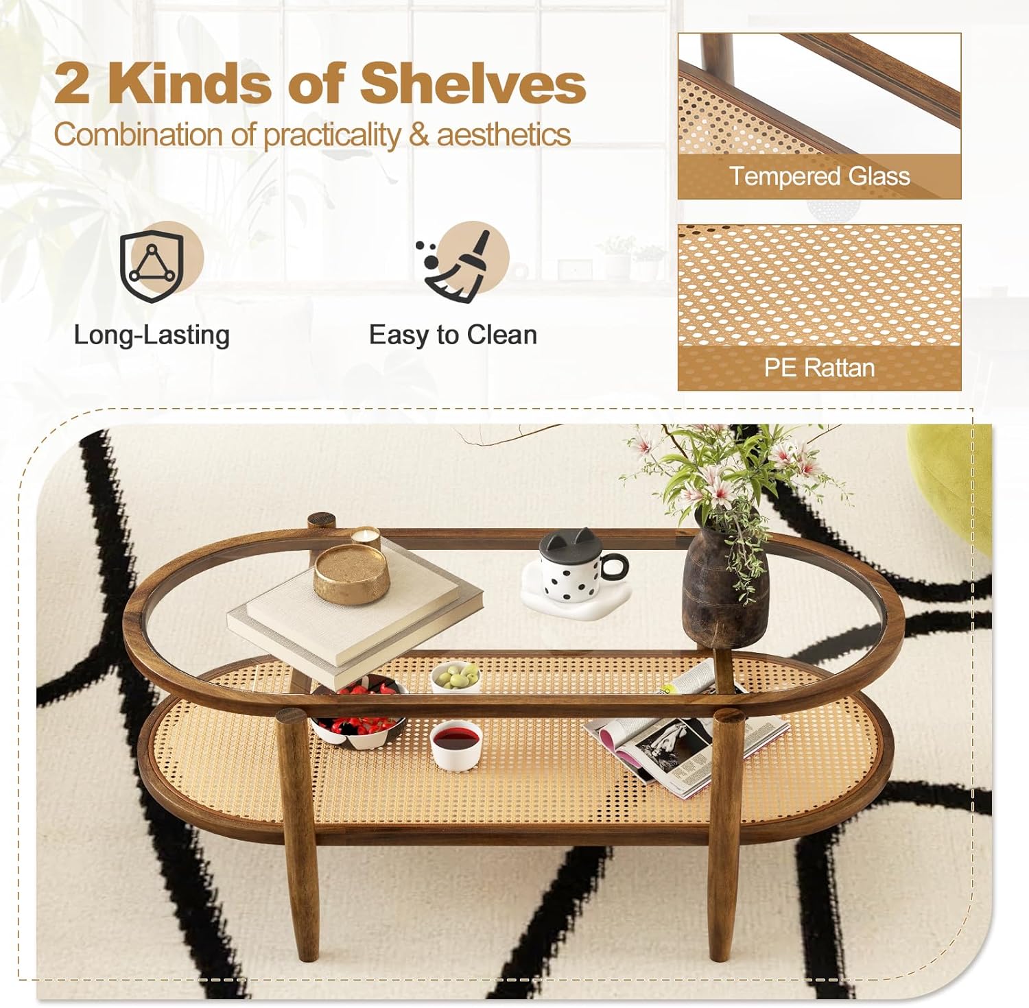 Modern Glass Coffee Table In Acacia Wood