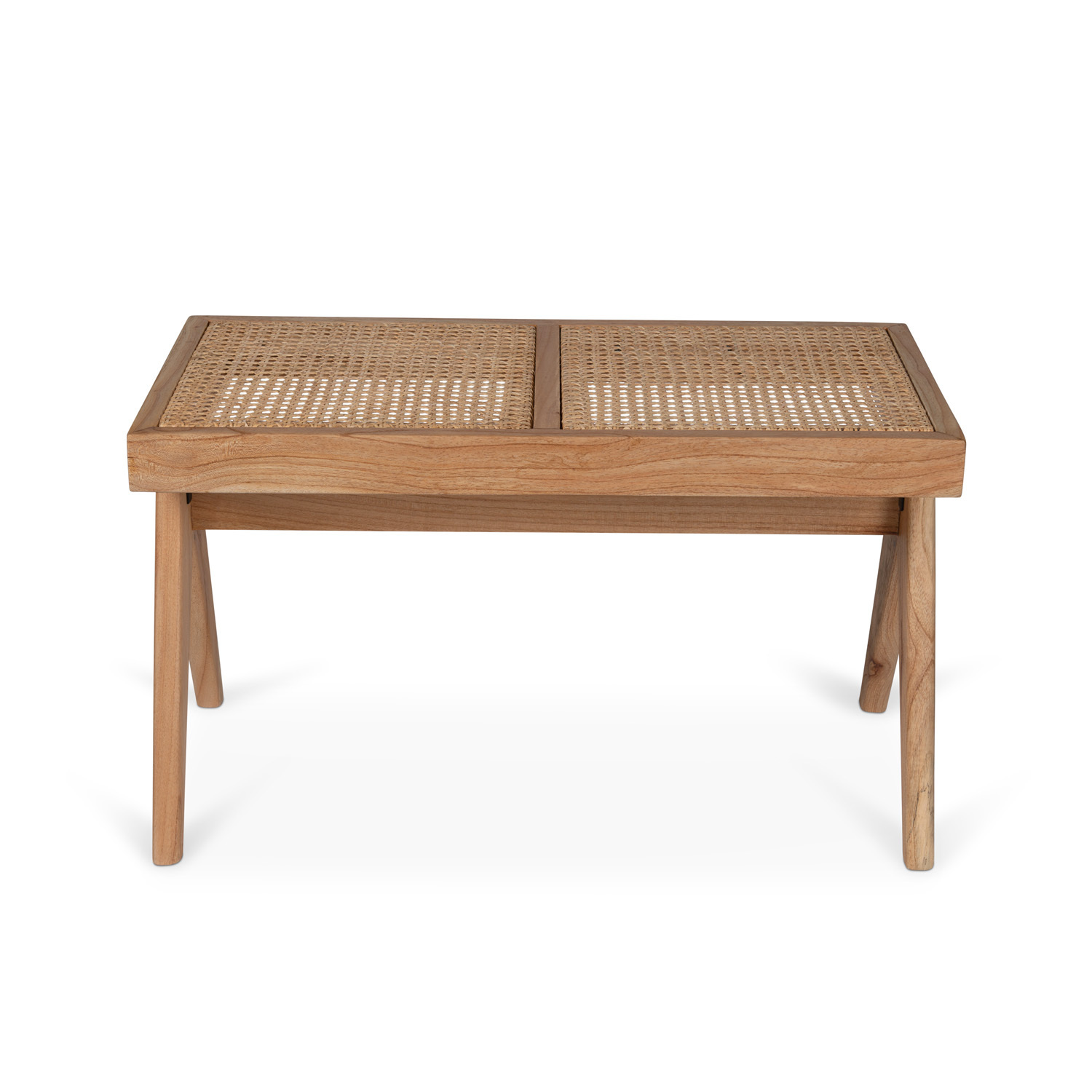 Wooden Bench with Caned Seat Two Seater