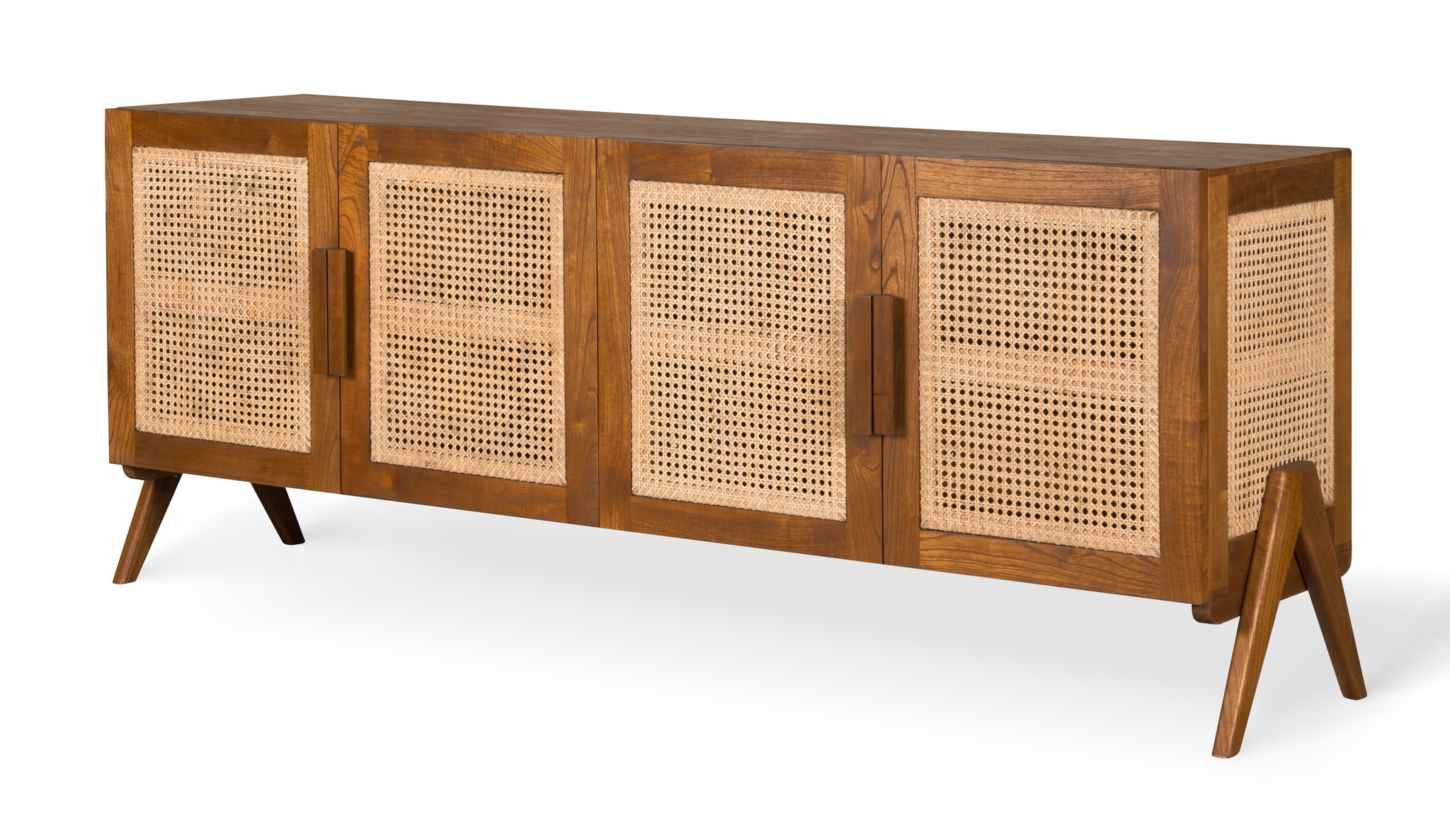 Wooden Sideboard with Rattan Doors