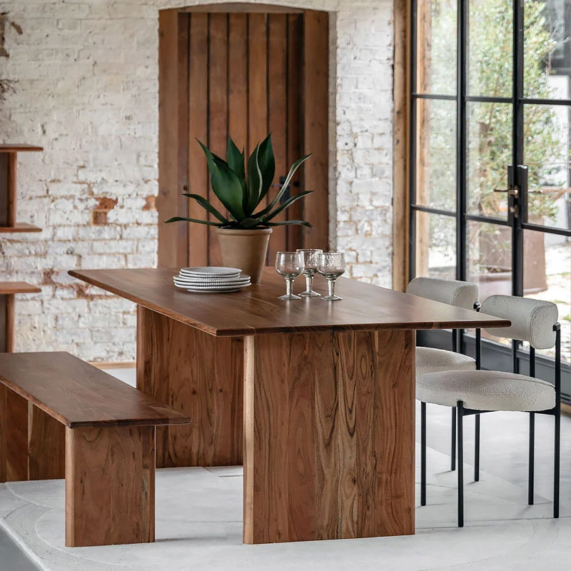 Rustic Country Farmhouse Solid Acacia Wood 6 Seater Dining Table 180cm