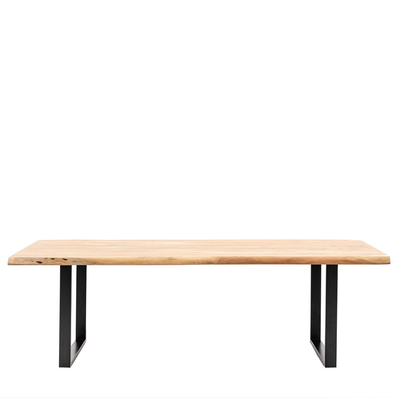 Industrial Solid Live Edge Light Acacia Wood And Black Metal 8 Seater Large Dining Table 240cm