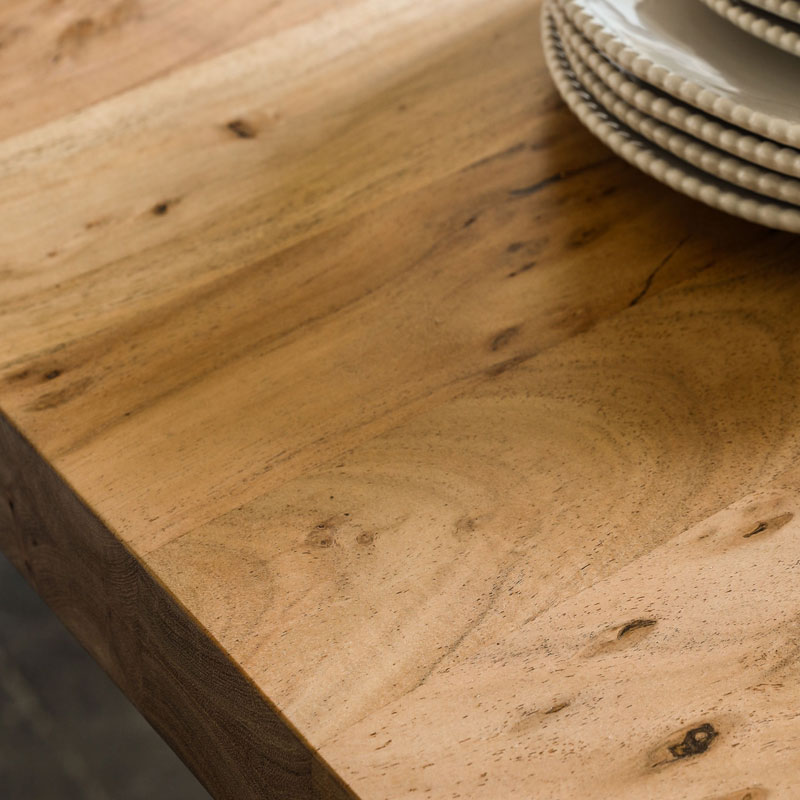 Industrial Solid Live Edge Light Acacia Wood And Black Metal 8 Seater Large Dining Table 240cm