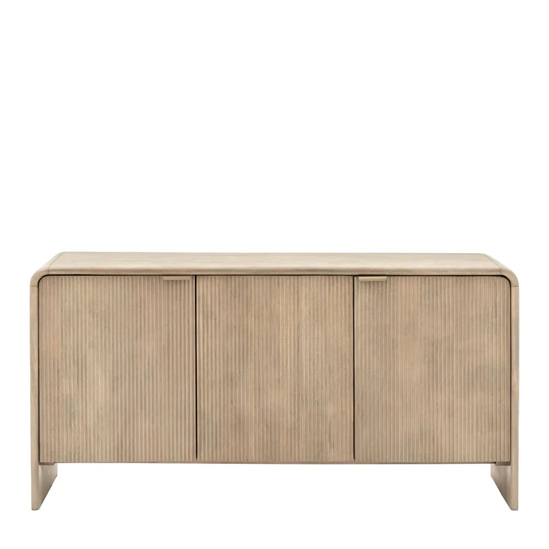 Boho Rustic Solid Light Mango Wood And Brass 3 Door Large Sideboard With Curved Top 150cm