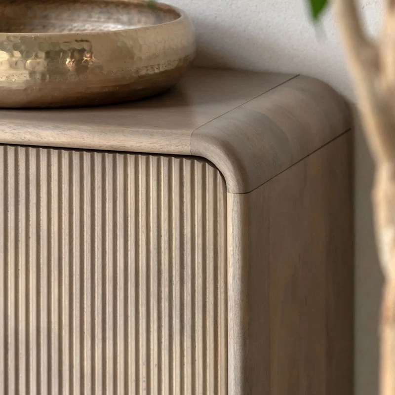 Boho Rustic Solid Light Mango Wood And Brass 3 Door Large Sideboard With Curved Top 150cm