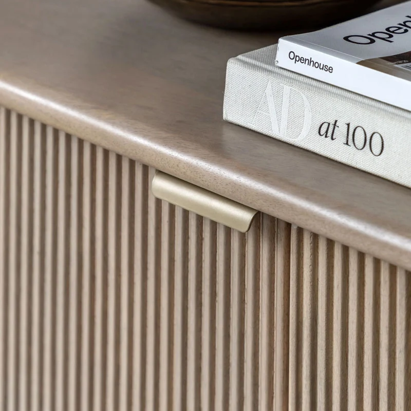 Boho Rustic Solid Light Mango Wood And Brass 3 Door Large Sideboard With Curved Top 150cm