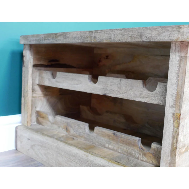 Boho Rustic Solid Light Mango Wood Trunk Coffee Table With Wine Rack