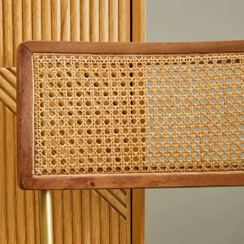 Set Of 2 Industrial Genuine Black Leather And Rattan Bar Stools With Gold Legs