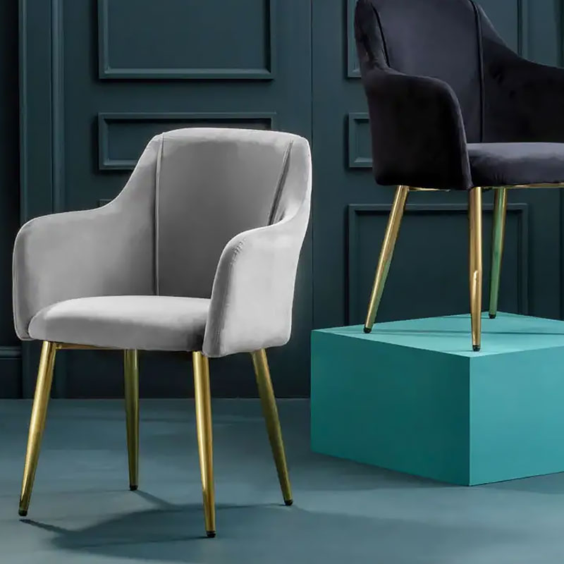 Set Of 2 Akita Grey Velvet Tub Dining Chairs With Gold Legs