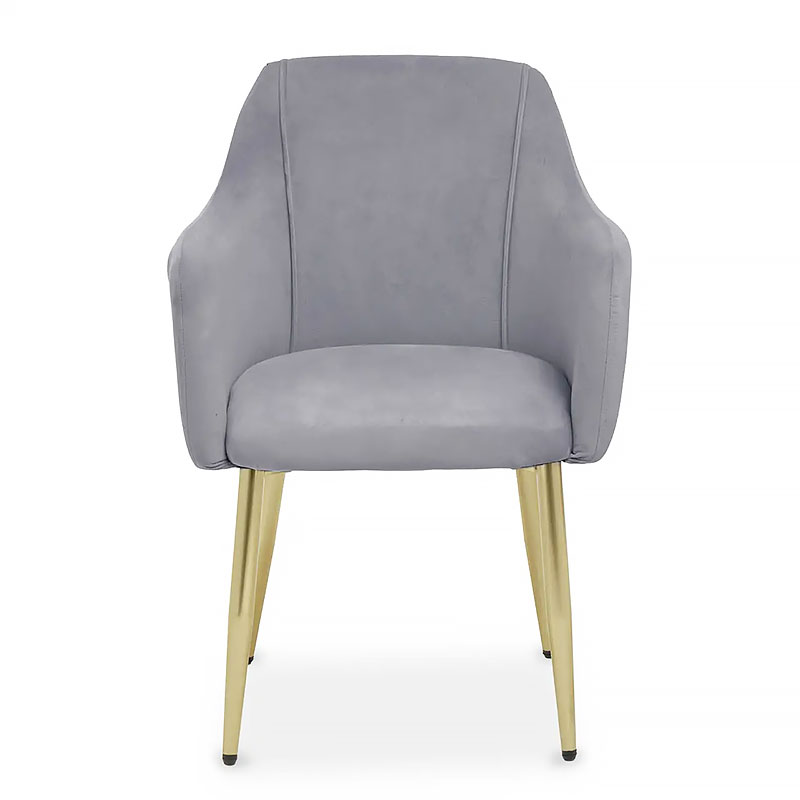 Set Of 2 Akita Grey Velvet Tub Dining Chairs With Gold Legs