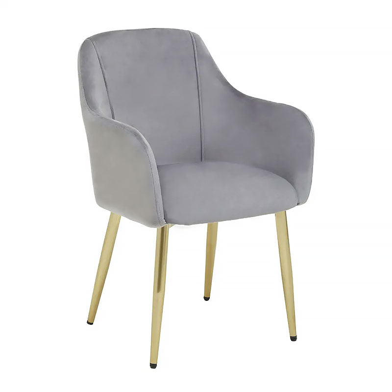 Set Of 2 Akita Grey Velvet Tub Dining Chairs With Gold Legs