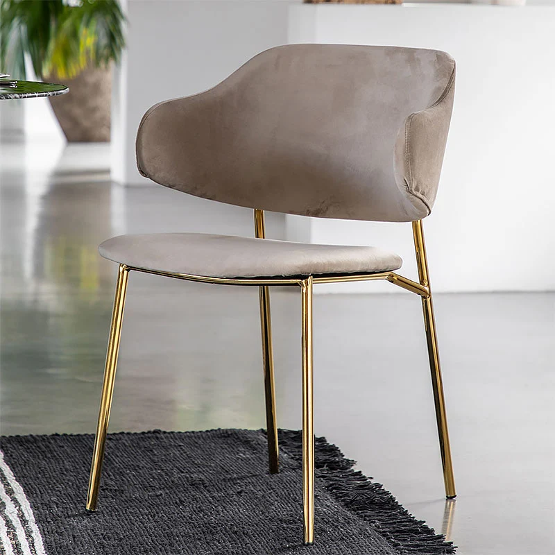 Set Of 2 Elsinore Taupe Velvet Dining Chairs With Gold Legs