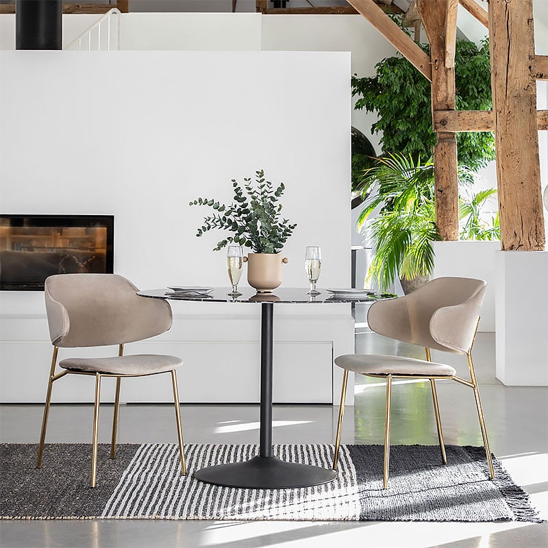 Set Of 2 Elsinore Taupe Velvet Dining Chairs With Gold Legs