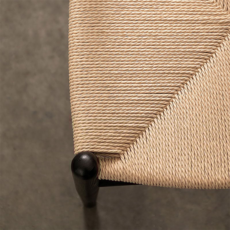 Set Of 2 Fraser Black Elm Wood Wishbone Dining Chairs With Handwoven Seat