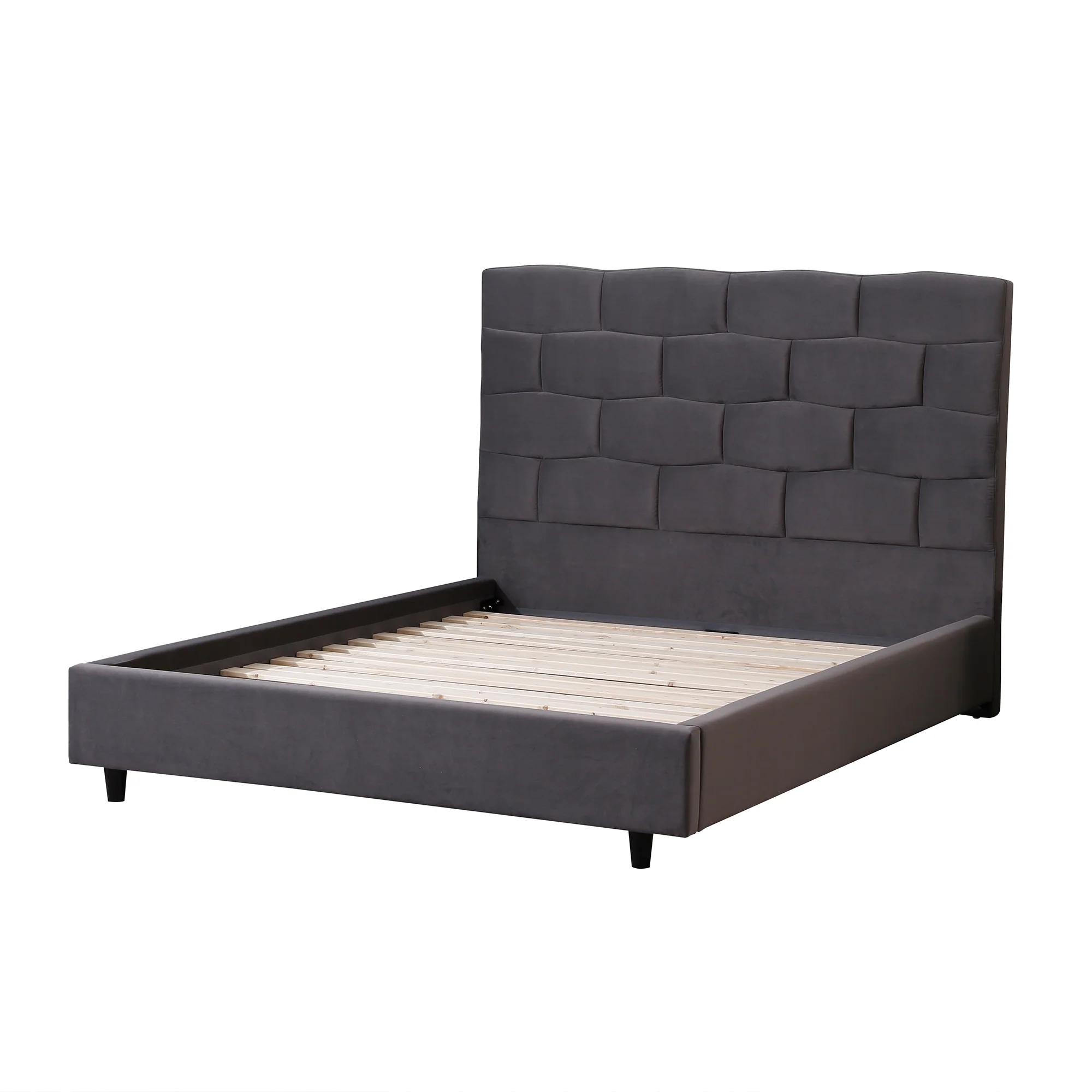 Elliot Velvet Queen Bed - Grey