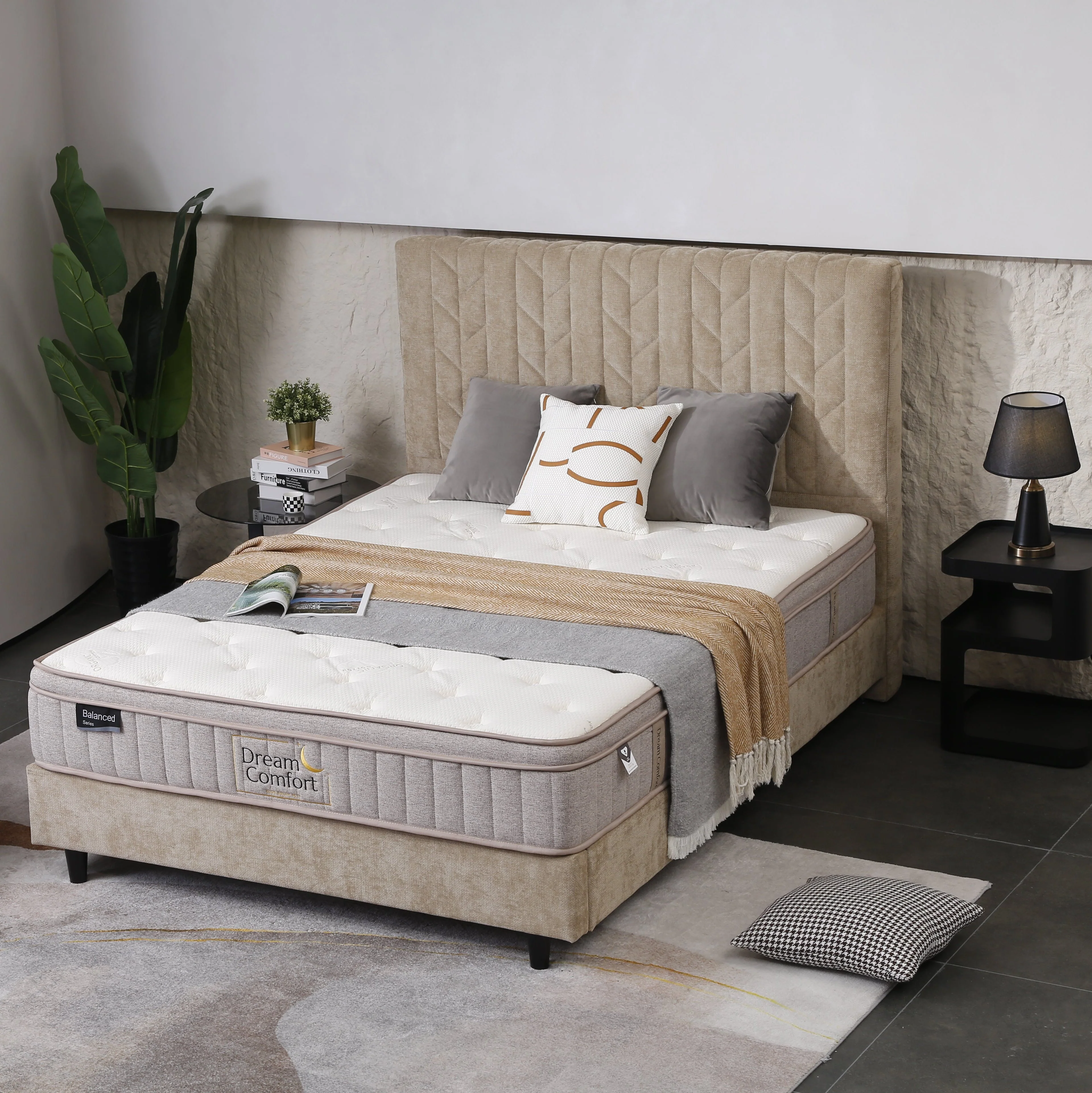 Elliot Velvet Queen Bed - Sand