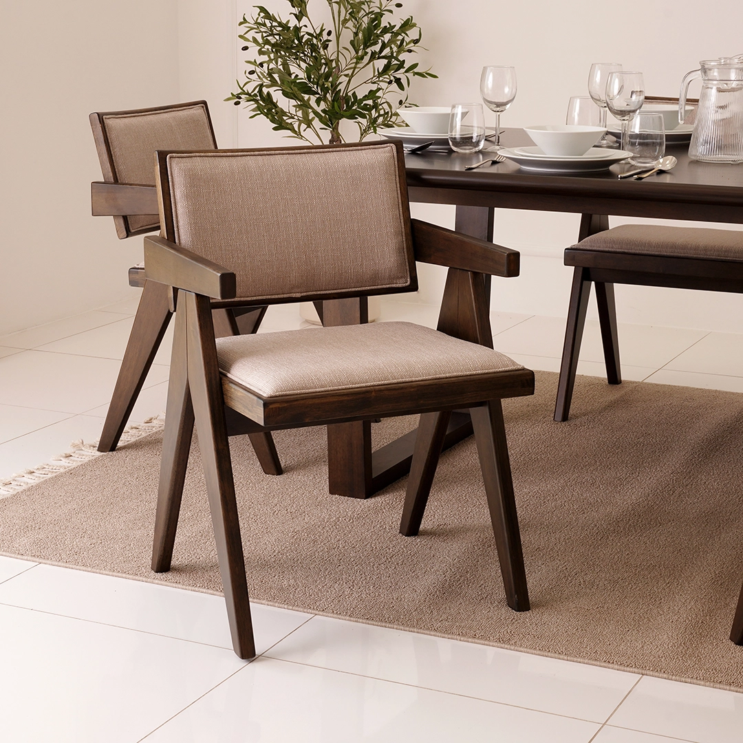 Furneezy Six Seater Dining Table With Rattan Chair