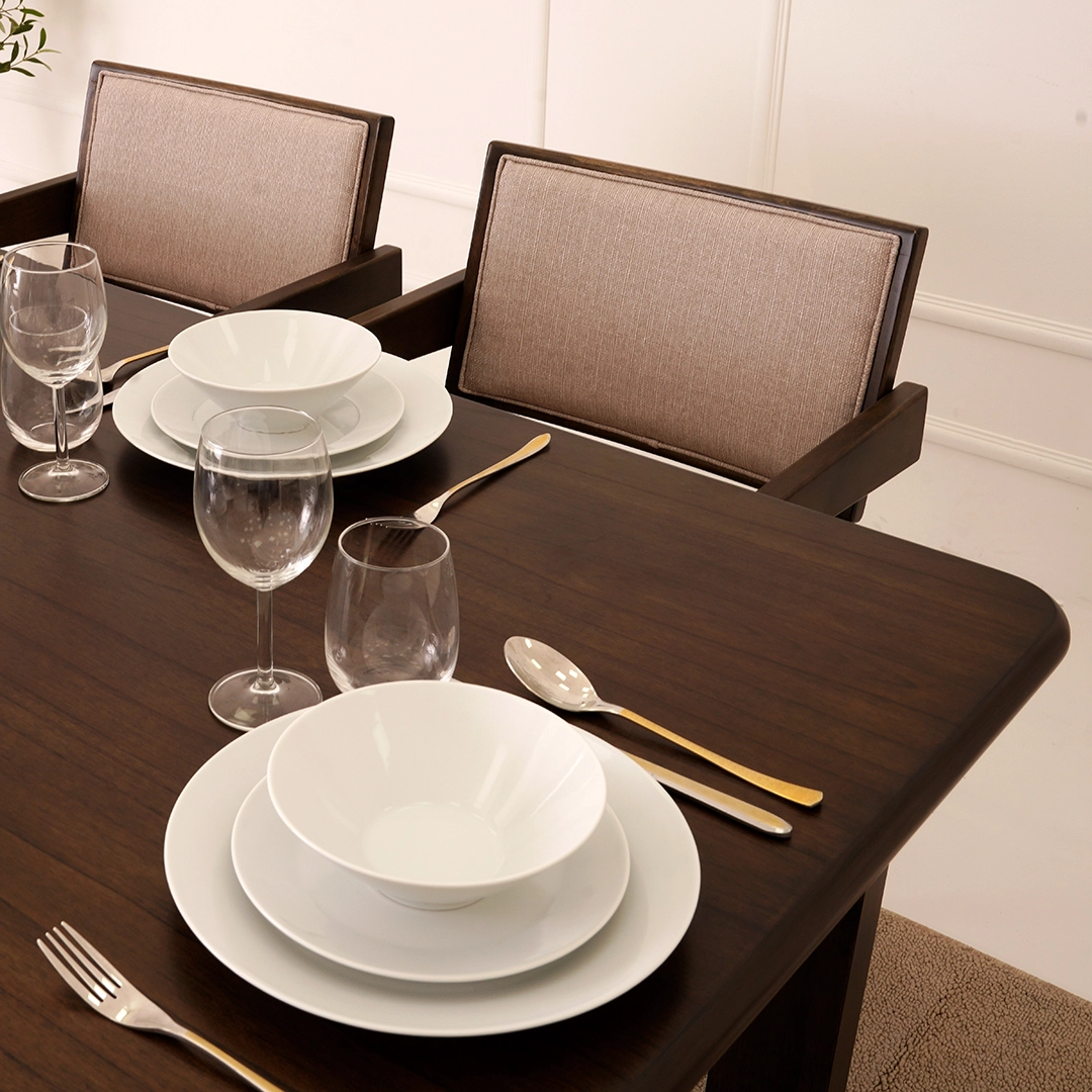 Furneezy Six Seater Dining Table With Rattan Chair