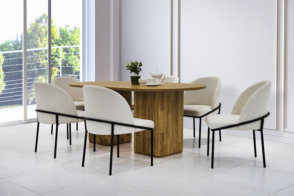 Tambour 6 Seater Dining Set In Mango Wood + Metal
