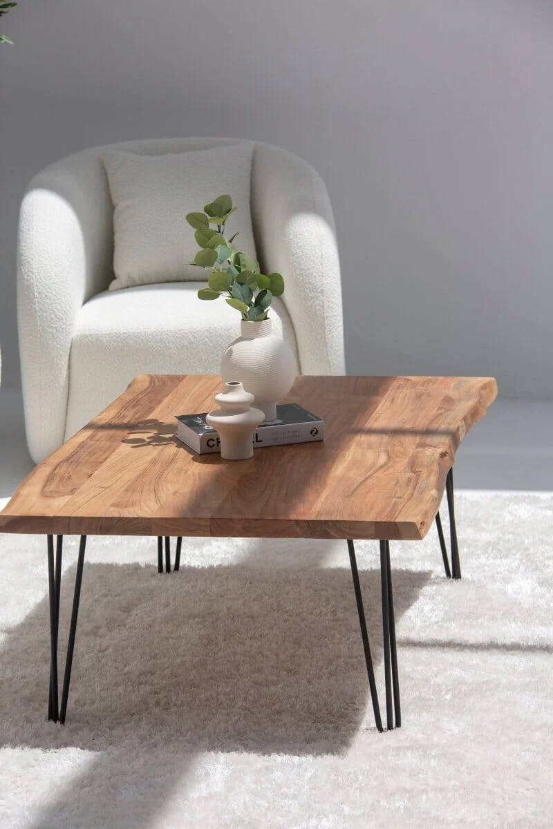 Helia Dark Acacia Coffee Table with Hairpin Legs