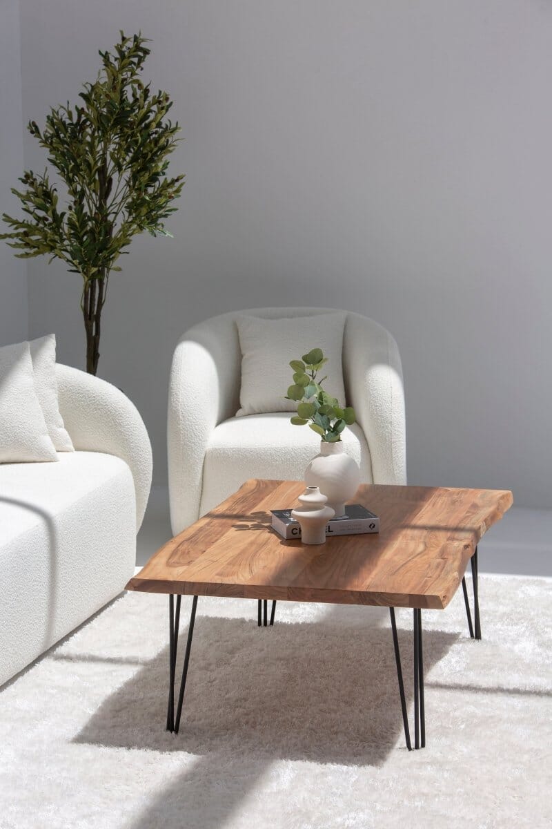 Helia Dark Acacia Coffee Table with Hairpin Legs