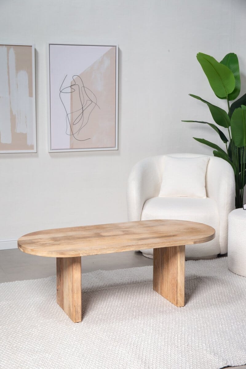 Oval Shape Wooden Coffee Table with Flat Legs