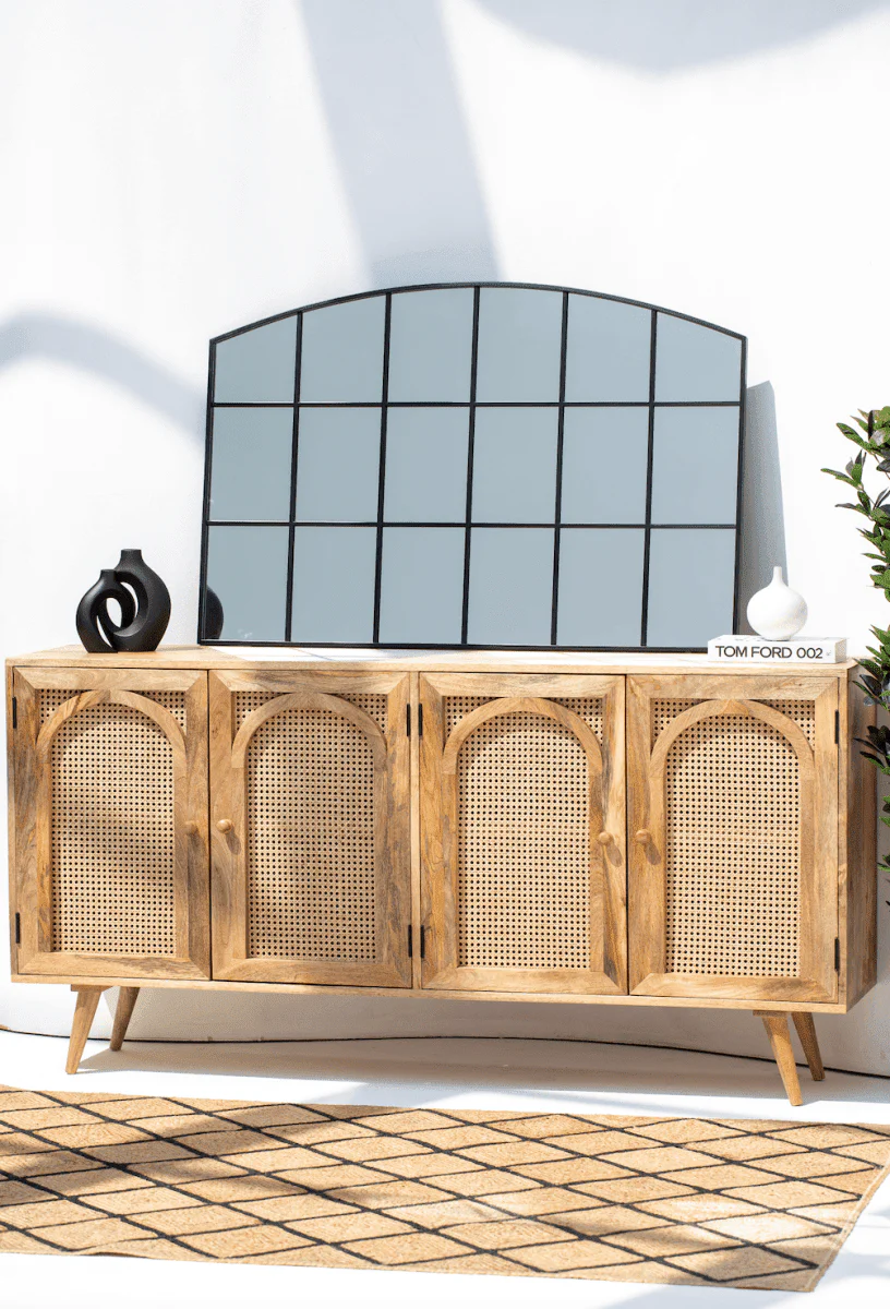 Oriana Four Doors Rattan Buffet with Arch Door Designs