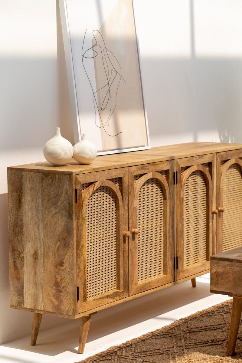 Oriana Four Doors Rattan Buffet with Arch Door Designs