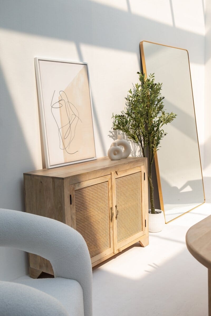 Wooden Cabinet with Cane Doors