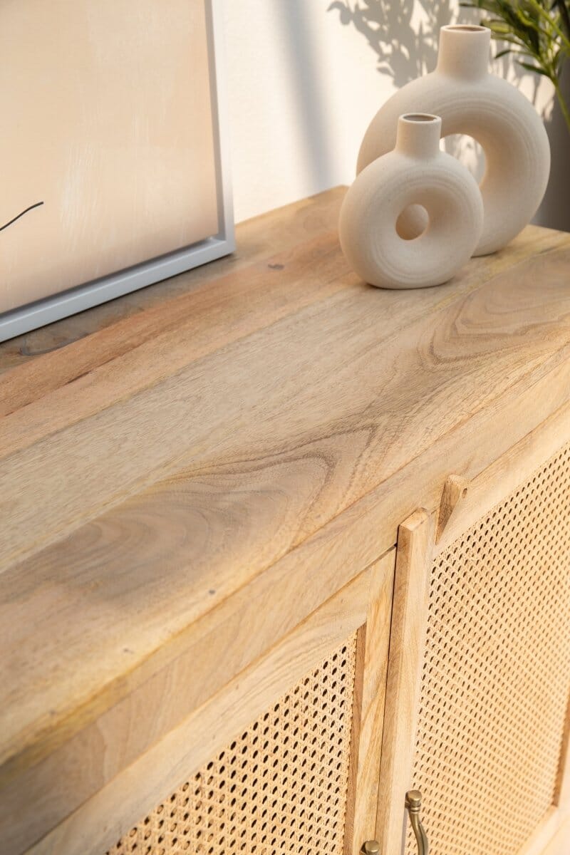 Wooden Cabinet with Cane Doors