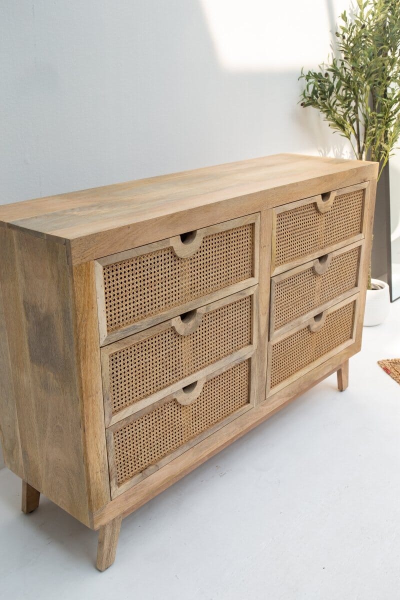 Wooden Dresser with Woven Drawer Fronts