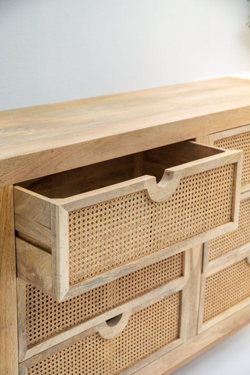 Wooden Dresser with Woven Drawer Fronts
