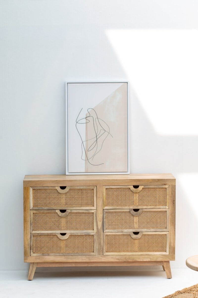 Wooden Dresser with Woven Drawer Fronts