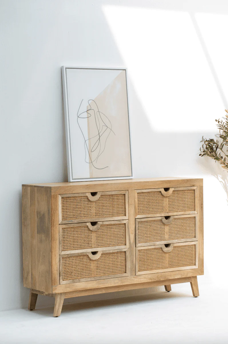 Wooden Dresser with Woven Drawer Fronts