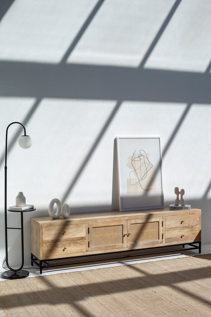 Sierra Two Doors with four drawers Rattan Media Unit