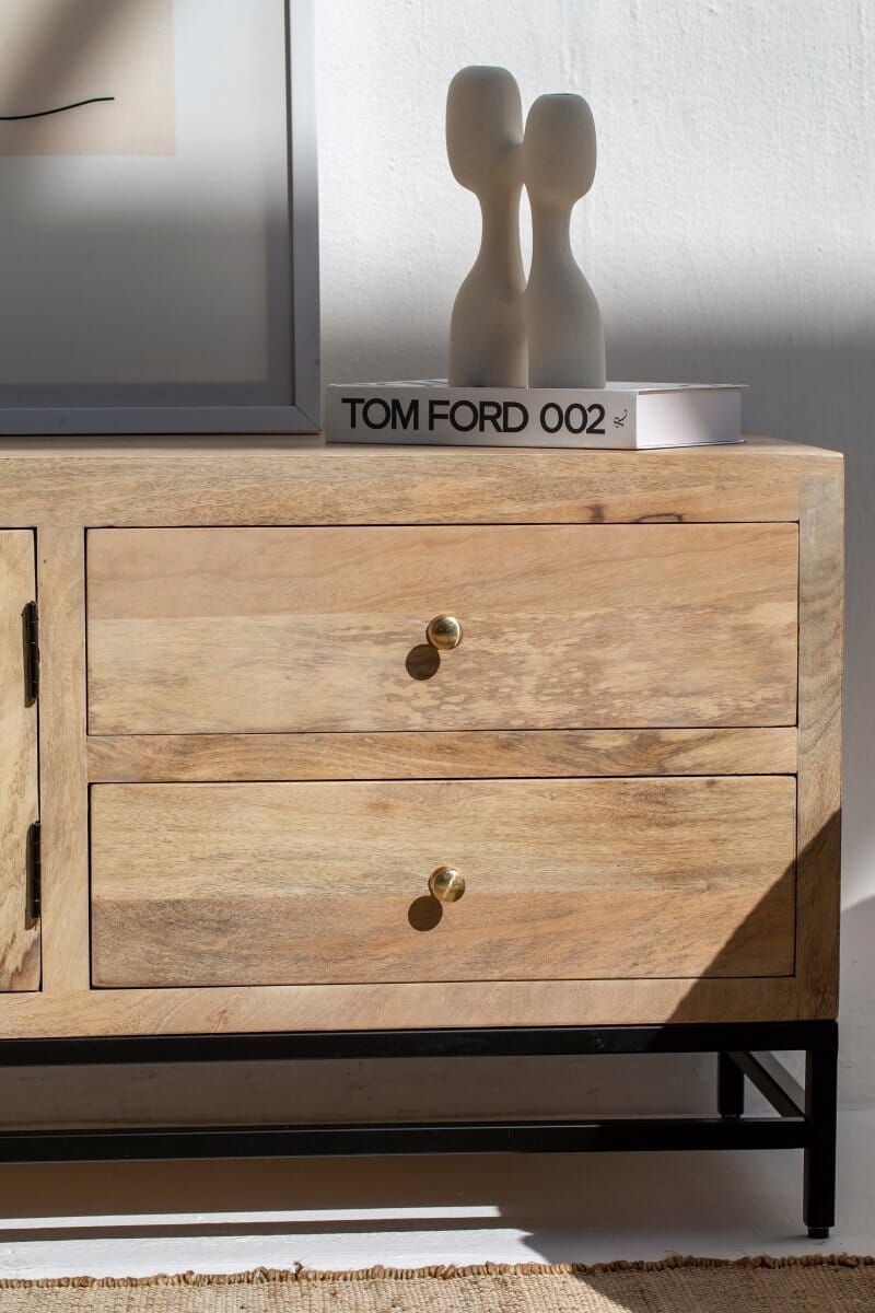 Sierra Two Doors with four drawers Rattan Media Unit