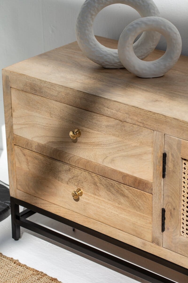 Sierra Two Doors with four drawers Rattan Media Unit