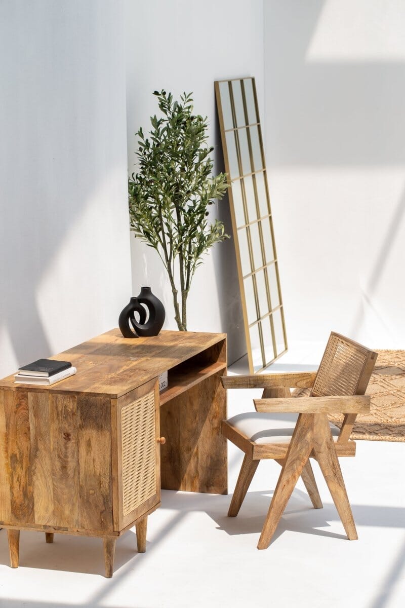 Austin Rattan Door Wooden Desk With Chair