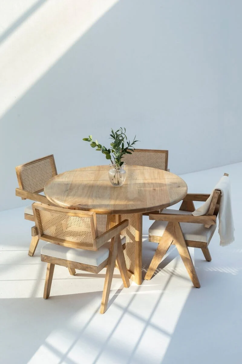 Dublin Harmony Wooden Round Dining Table with Rattan Cross Legs