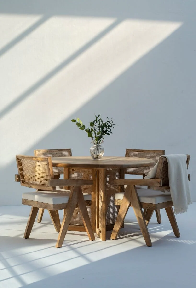 Dublin Harmony Wooden Round Dining Table with Rattan Cross Legs