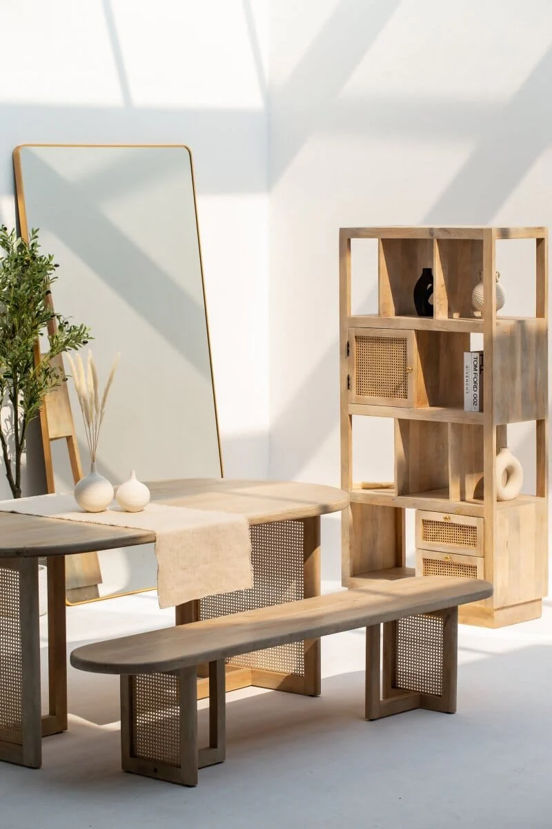 Ariana Wooden Dining Table with Rattan Legs