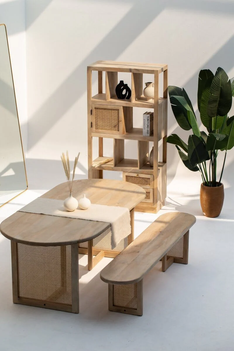 Ariana Wooden Dining Table with Rattan Legs
