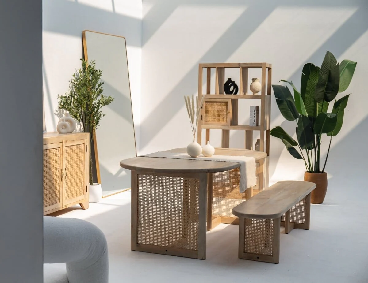 Ariana Wooden Dining Table with Rattan Legs