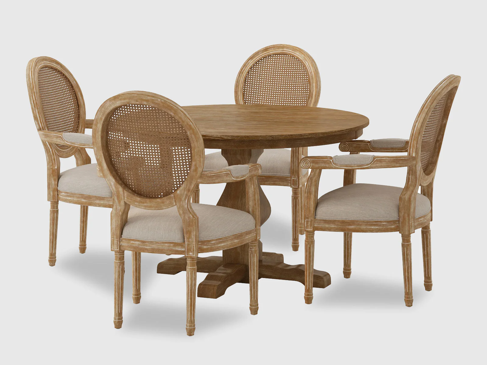 Furneezy Modern Rattan Solid Mango Wood Round 4 Seater Dining Table Set