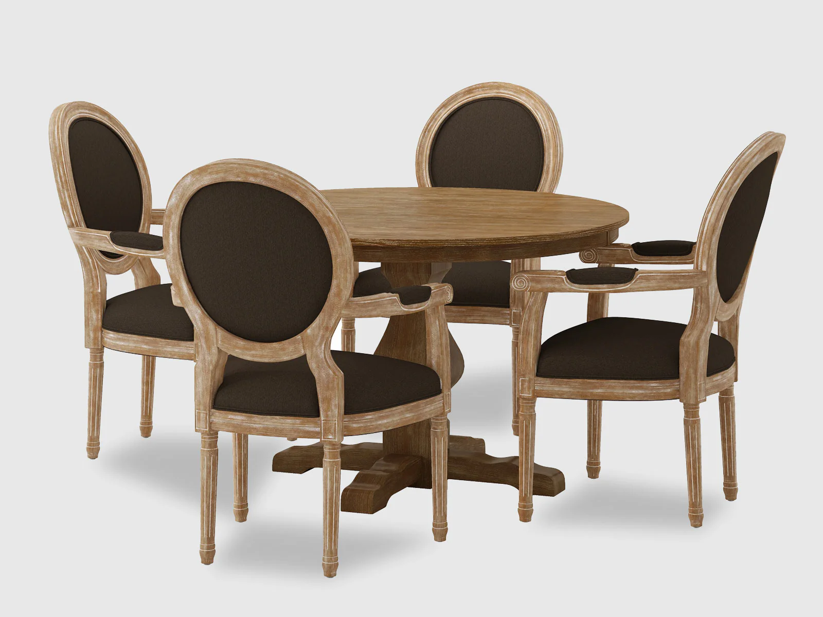 Furneezy Modern Rattan Solid Mango Wood Round 4 Seater Dining Table Set
