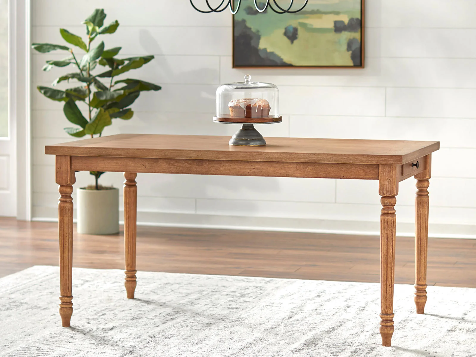 Furneezy Modern Rattan Solid Mango Wood Round 6 Seater Dining Table Set