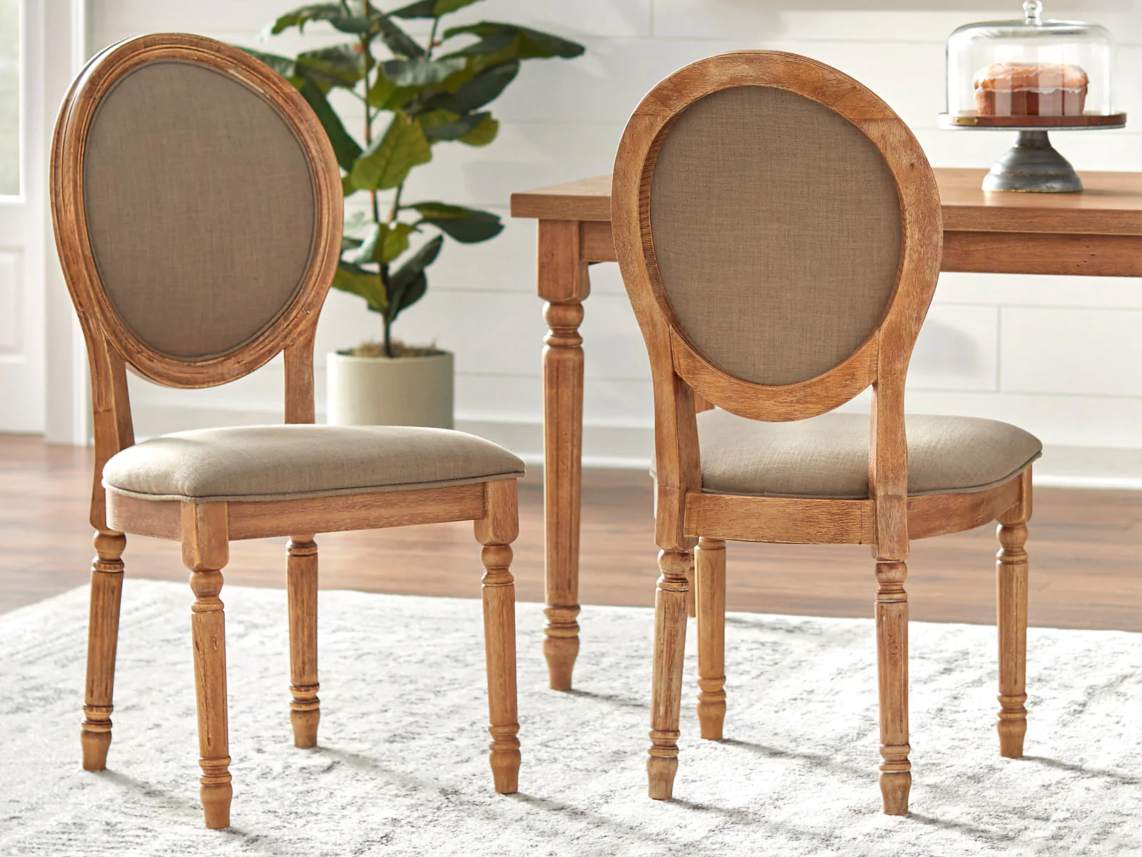 Furneezy Modern Rattan Solid Mango Wood Round 6 Seater Dining Table Set